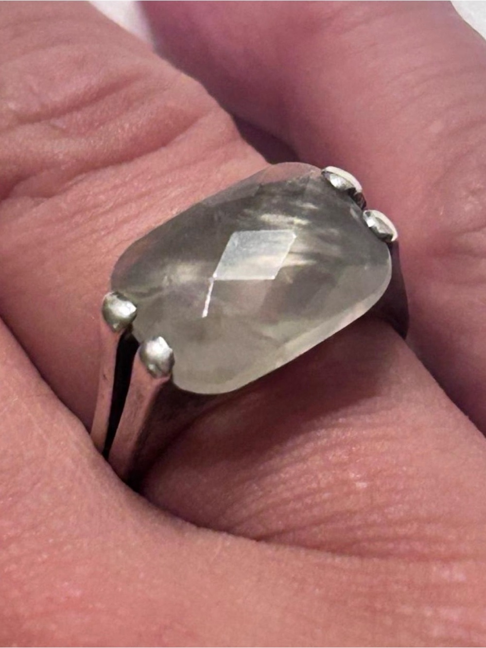 Vintage Sterling Silver and green prehnite gemstone ring